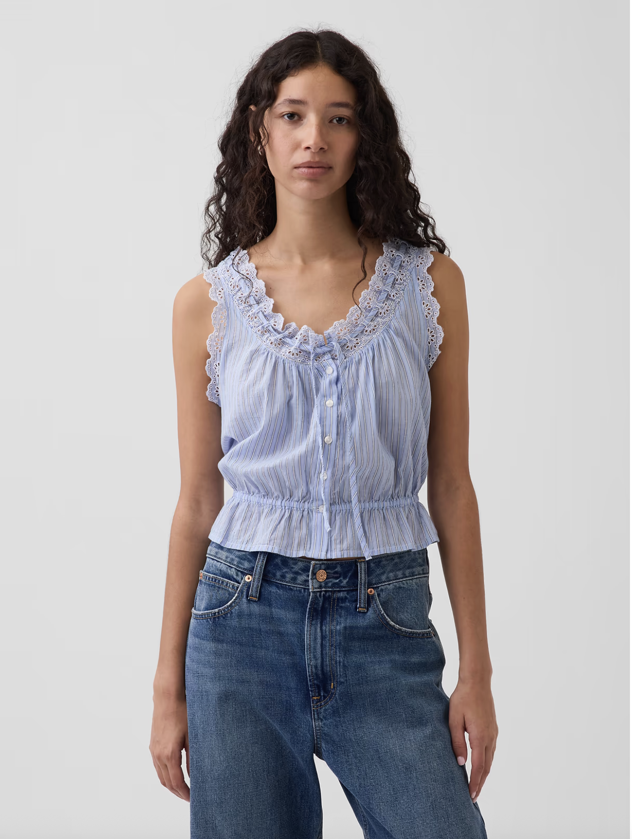 Gap, Eyelet Tie-Front Crop Peplum Top