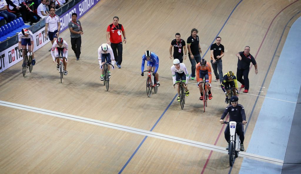 The men's keirin gets underway