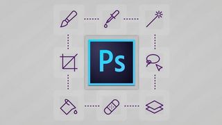 Photoshop logo surrounded by icons