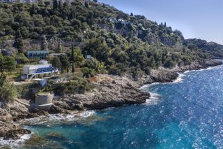 Aerial view of eileen gray's house and the sea and green context in the south of France