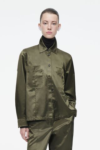 Regular Pintucked Satin Utility Shirt