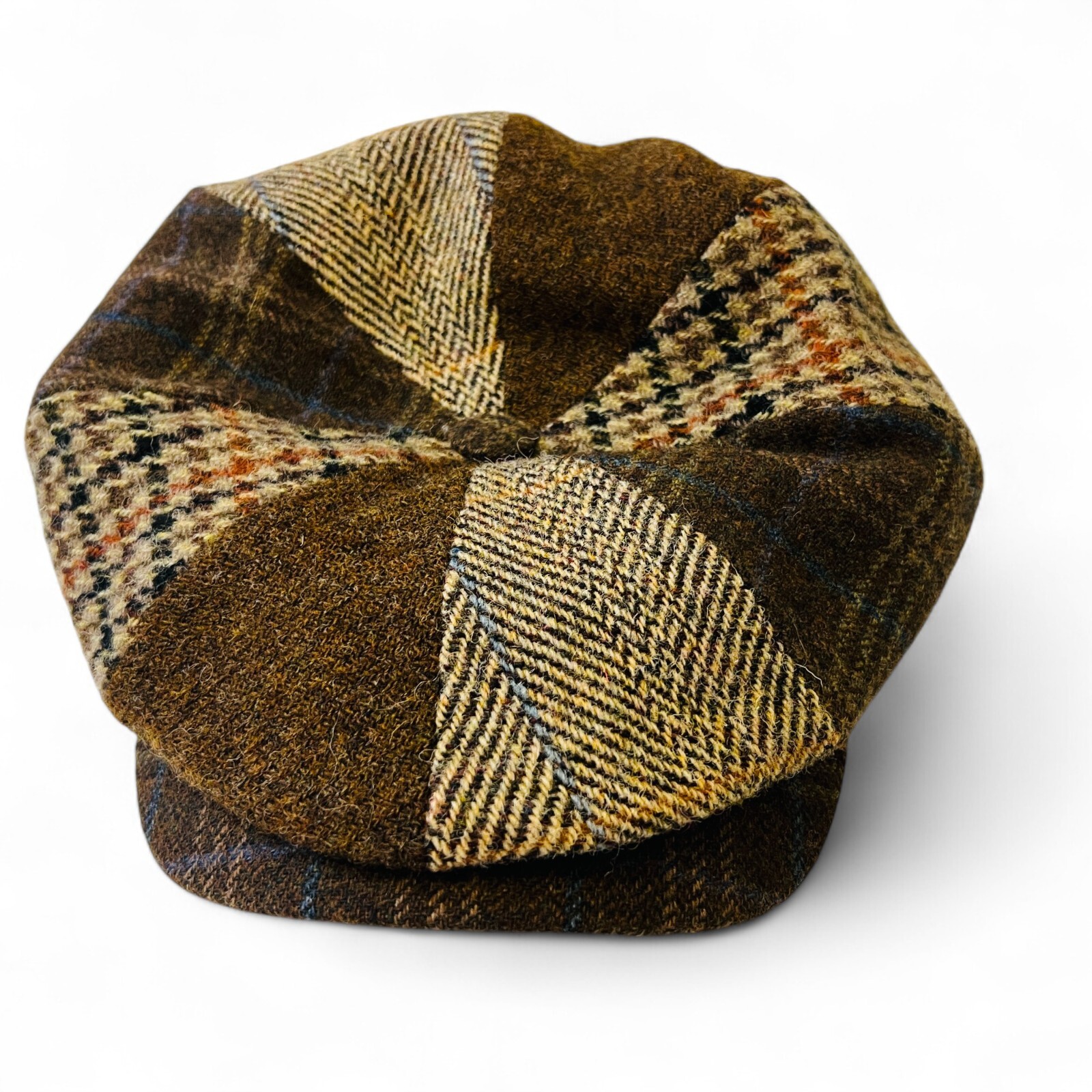Wigéns Patchwork Wool Newsboy Flat Cap Hat Size 63 Sweden Made Vintage Style Xl