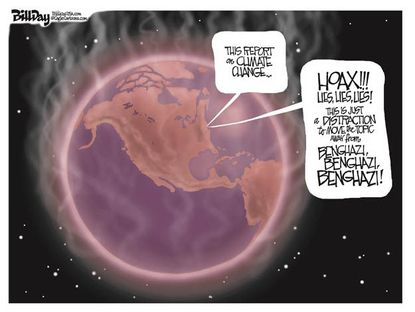Editorial cartoon climate change hoax Benghazi