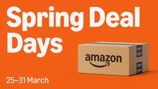 An Amazon box on an orange background with the words 'Spring Deal Days' above it in white.