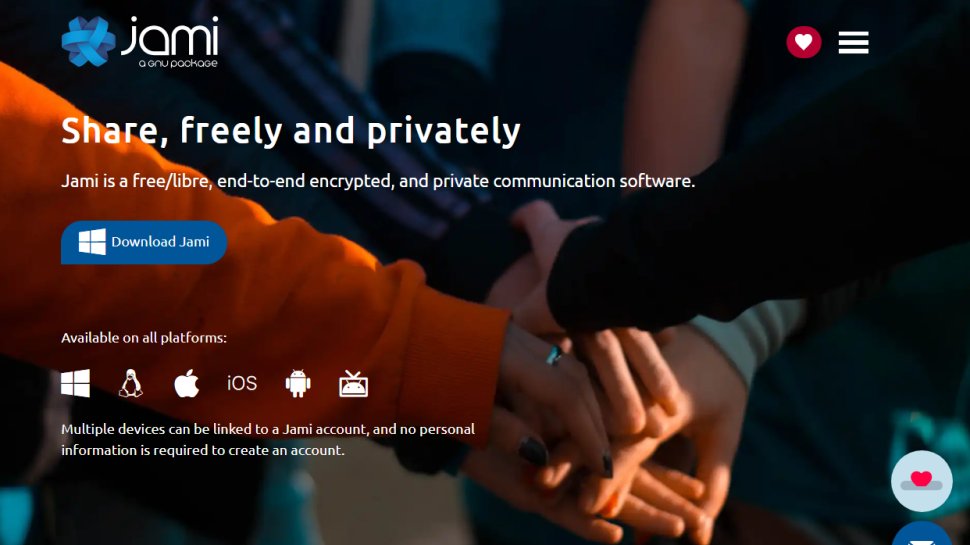 Website screenshot of Jami (January, 2026)