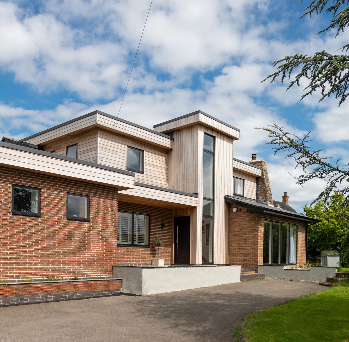 The house has been overclad in a mix of western red cedar (from Silva Timber) and York Handmade&rsquo;s Maxima brick. New Velfac windows are a mix of double glazing to the south-facing front and triple glazing to the rear.