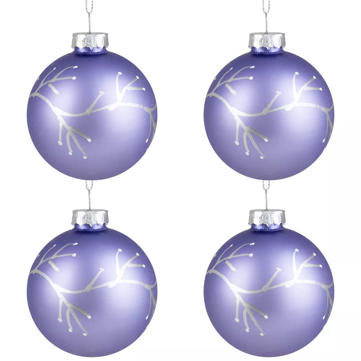 Northlight Matte Glass Ball Christmas Ornaments With Branch Design - 2.5&quot; (60mm) - Purple - 4ct
