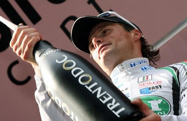 Danilo Di Luca celebrates his stage win with some bubbly.