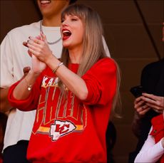 Taylor Swift reacts during pregame introductions during the game between the Kansas City Chiefs and the Los Angeles Chargers.