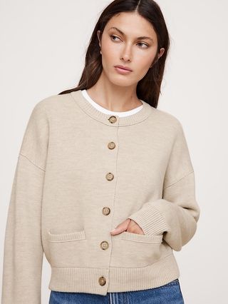 Merino Cropped Cardigan Sweater