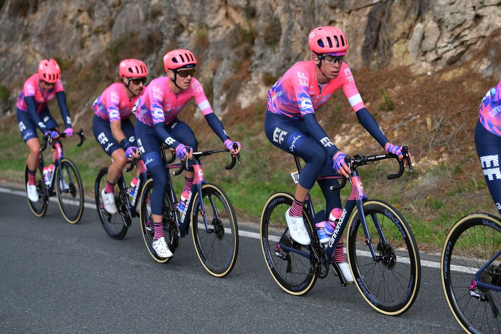 The EF Pro Cycling team rides with leader Hugh Carthy