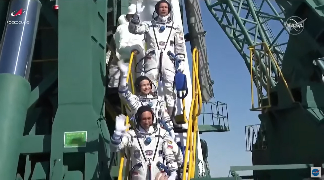 NASA TV still images from the pre-launch activities of the Soyuz MS-18 launch to the International Space Station on Oct. 5, 2021.