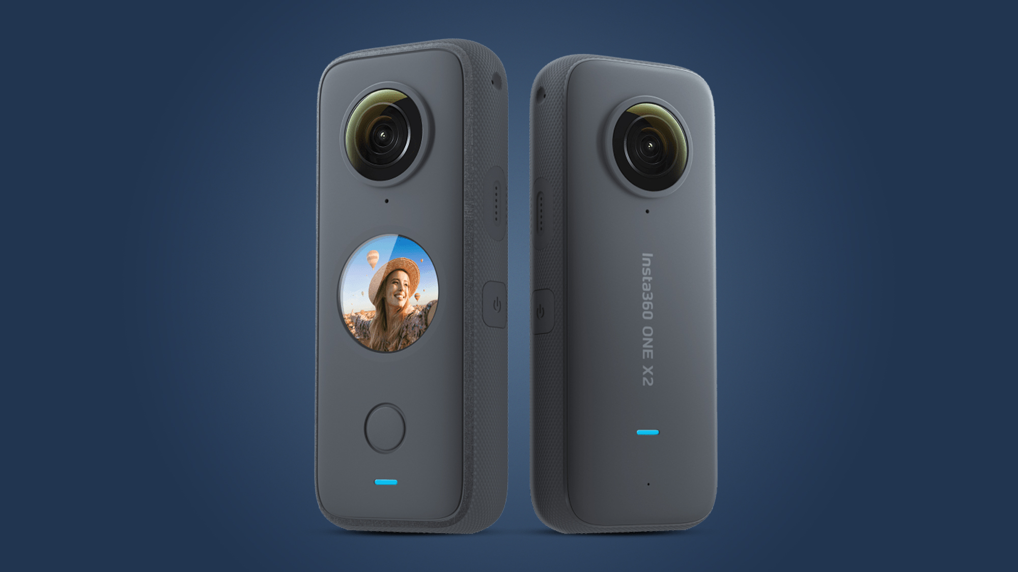 Insta360 One X2 on a blue background