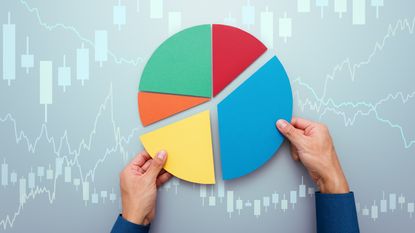 A pie chart in multiple colors represents a diversification strategy.