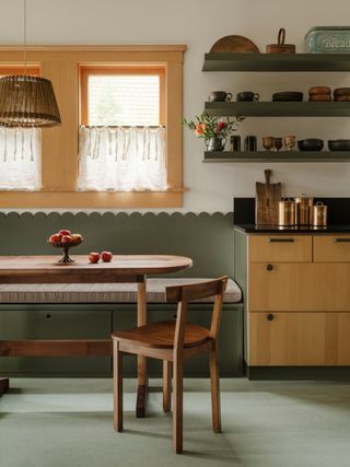 kitchen with sage green flooring