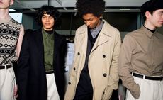 A wax jacket came cropped and with a cinching narrow silhouette.