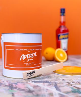 Tin of Aperol orange paint