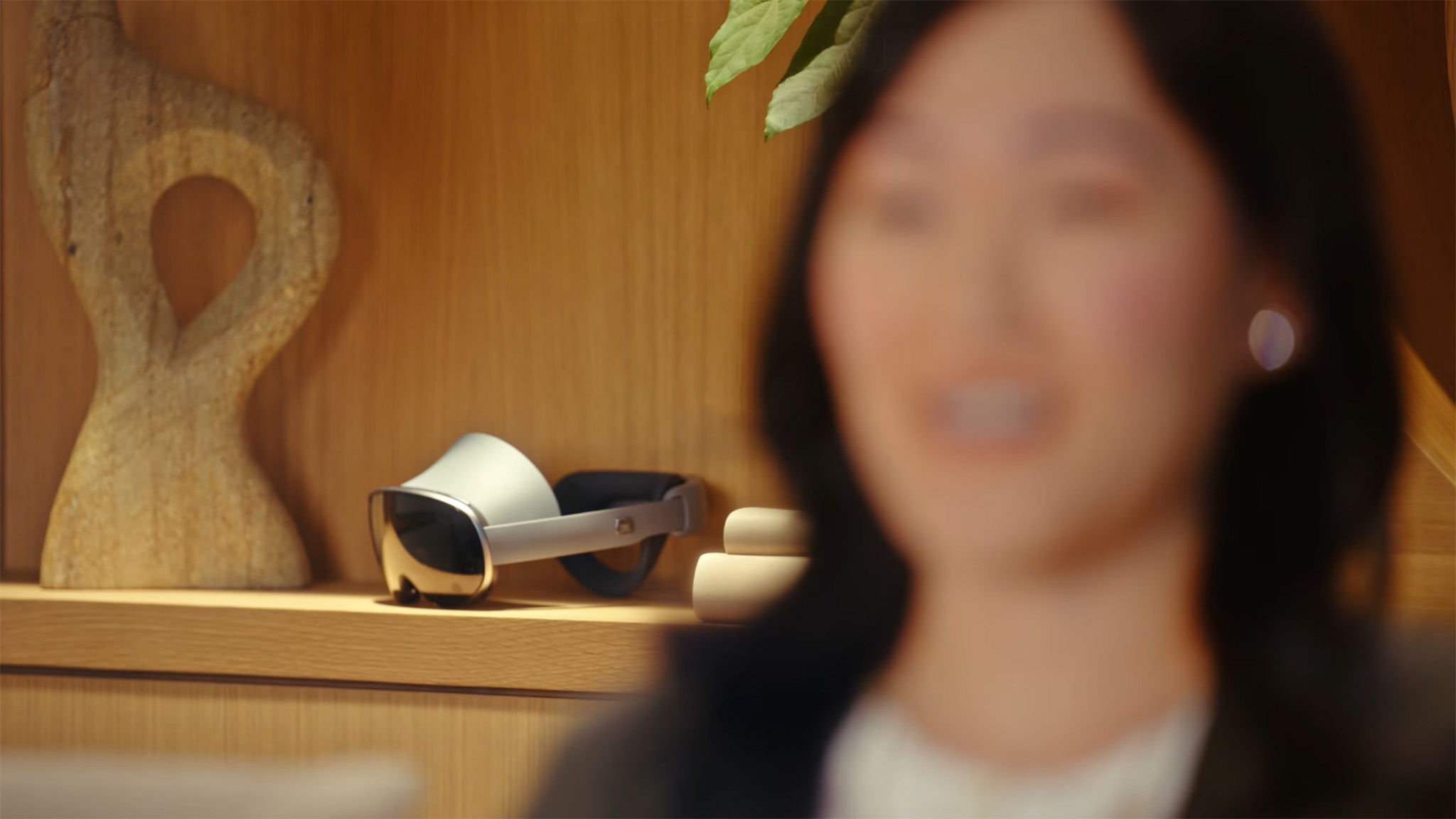 A Samsung Project Moohan headset on a shelf during The Android Show 2025