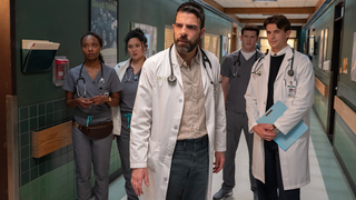 [From let to right]: Dr. Ericka Kinney (played by Asleigh LaThrop), Dr Dana Dang (Aury Krebs), Dr Oliver Wolf (Zachary Quinto), Dr Van Markus (Alex MacNicoll), and Dr Charlie Porter (Brian Altemus) will se you now in "Brilliant Minds" season 2