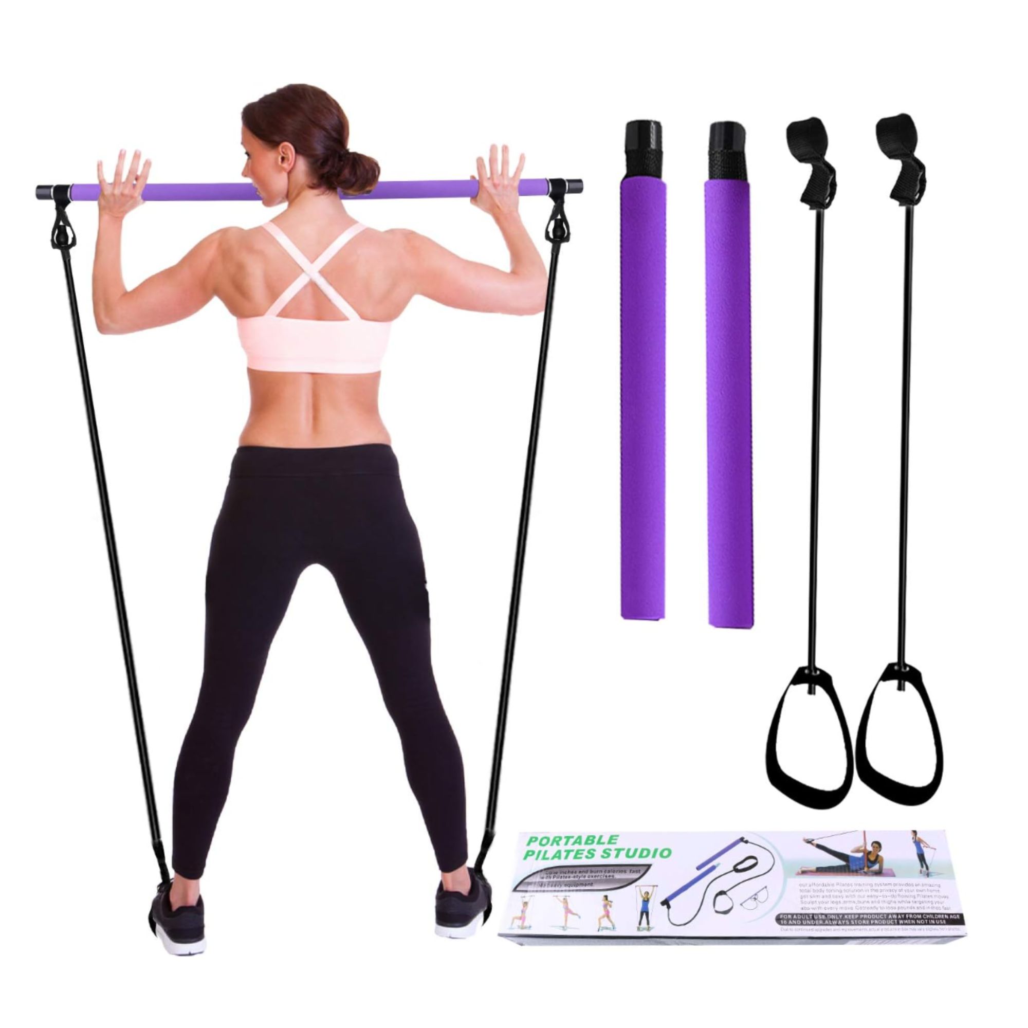 I-WILL Pilates Bar Kit with Resistance Band Portable Exercise Stick with Foot Loop for Yoga, Stretch, Sculpt, Twisting, Sit-Up Bar Resistance Band Home...