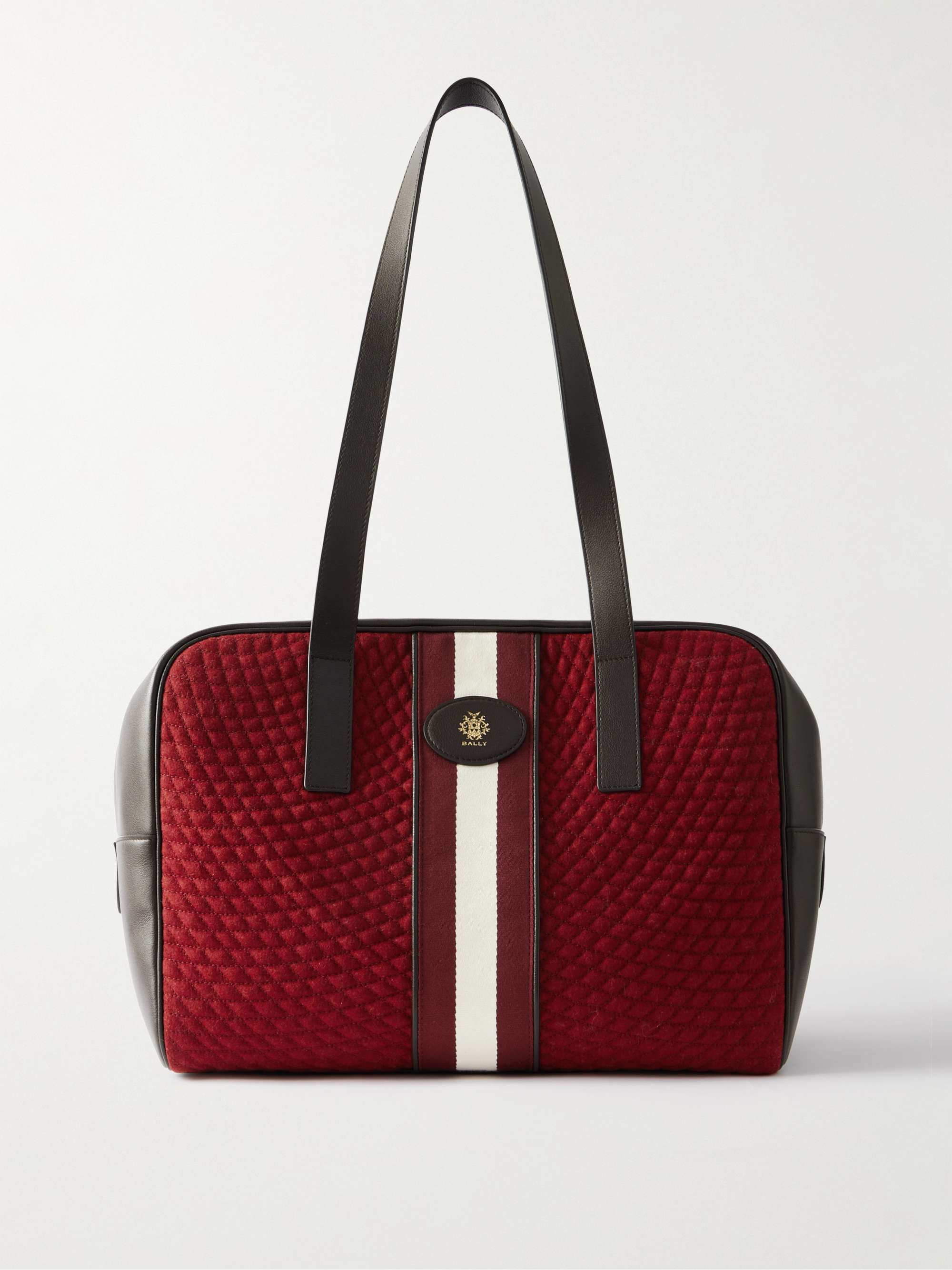 Weekender Leather and Striped Canvas-Trimmed Quilted Felt Tote
