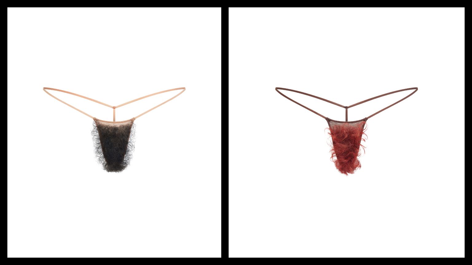 pubic hair thongs side by side on a white background