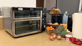Ninja 12-in-1 Smart Double Oven Air Fryer being tested in writer's home