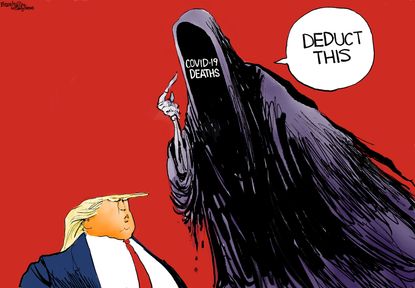Editorial Cartoon U.S. COVID deaths Trump taxes