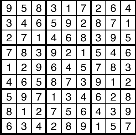 A solved sudoku.