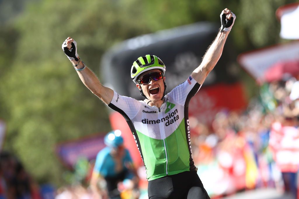 Ben King is jubilant as he crosses the line