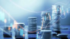 stacks of coins with charts