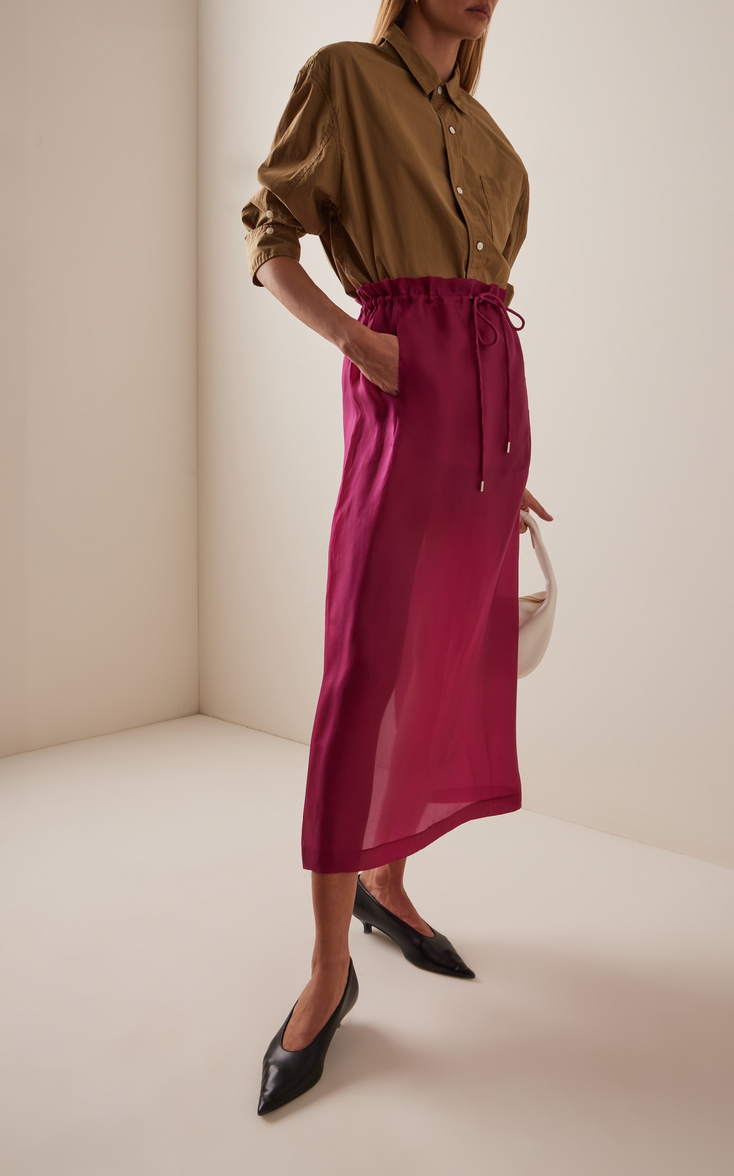 Regina Drawstring Silk Midi Skirt