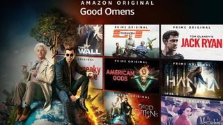 An image of the Amazon Prime Video interface with a press shot of Good Omens overlaid onto it.