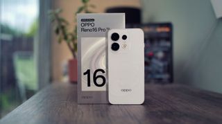 Oppo Reno 16 Pro smartphone in silver