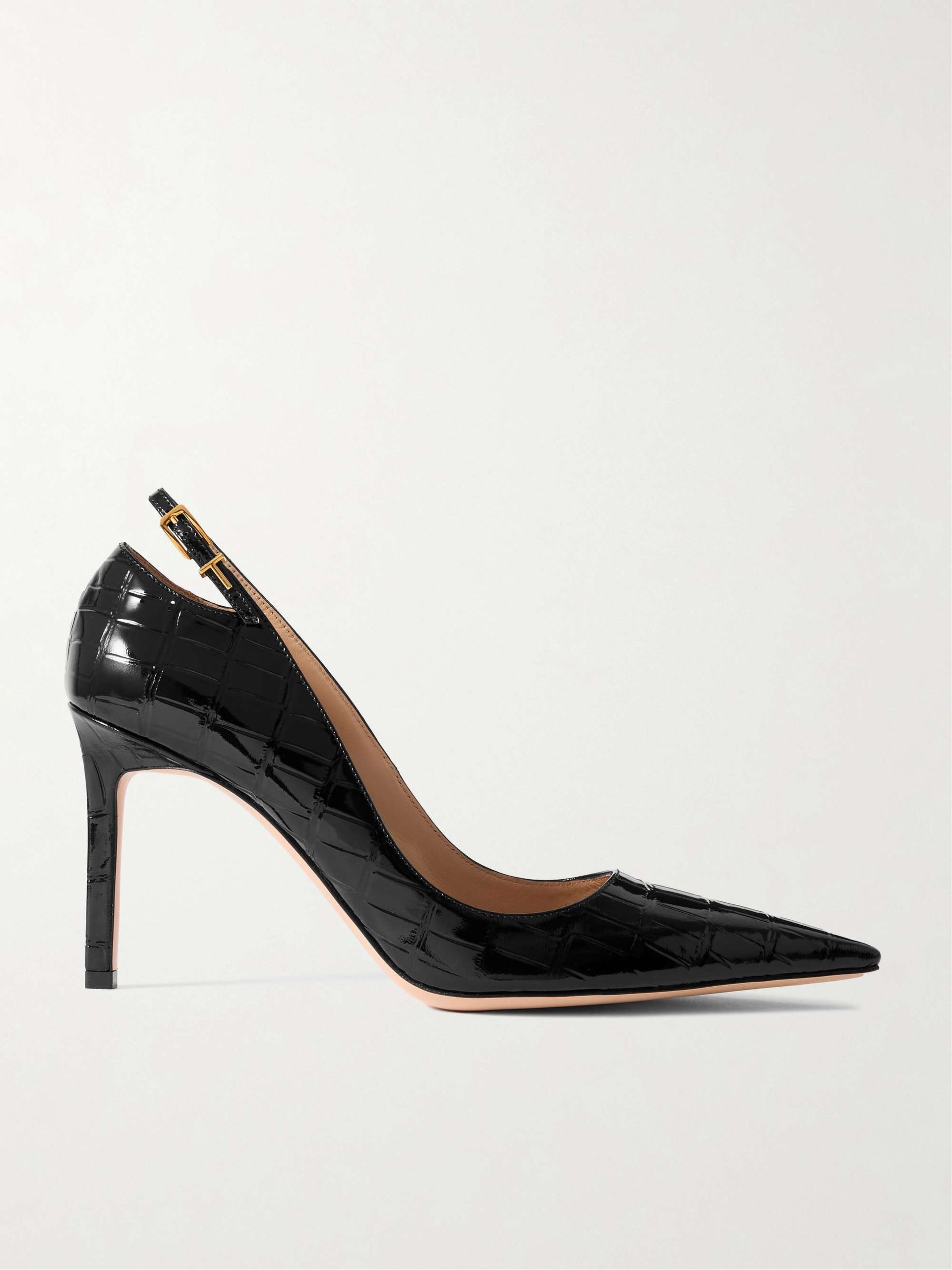 Angelina Croc-Effect Leather Point-Toe Pumps