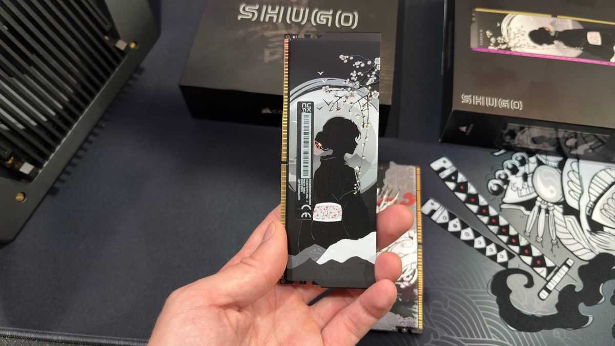 Close ups of Corsair's limited edition light up Shugo RAM modules.