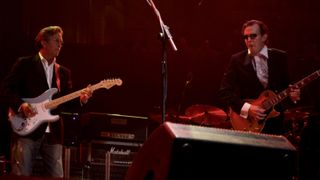 Eric Clapton and Joe Bonamassa perform on stage at the Royal Albert Hall on May 4, 2009 in London, England