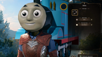 Thomas the Tank Engine stares into the distance, remembering his crimes, in Baldur's Gate 3.