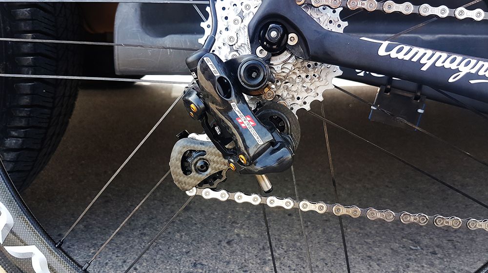 A closer look at Costa's Campagnolo Super Record EPS rear derailleur
