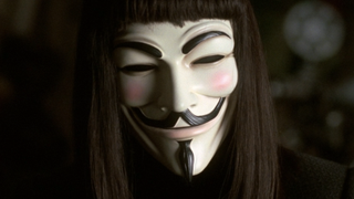 Close-up of V's mask in V For Vendetta