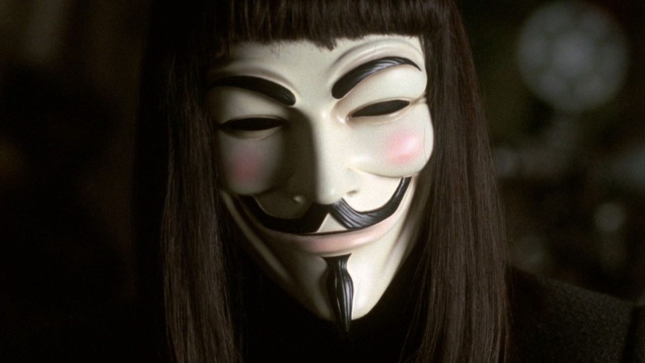 Close-up of V's mask in V For Vendetta