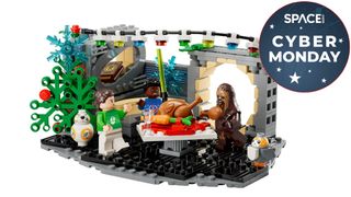 Lego Star Wars Milennium Falcon Holiday set Chewbacca and other Star Wars characters sharing food. 