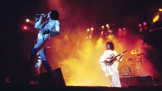Queen onstage at the Hammersmith Odeon in 1975