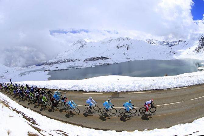 Luca Paolini (Katusha) leads the Giro peloton