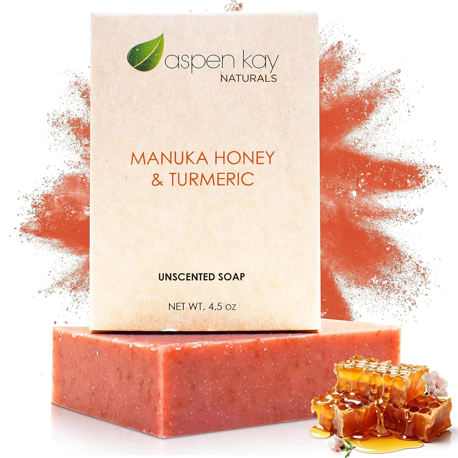 Turmeric and Manuka Honey Soap Bar for Body &amp;amp; Face, Natural Turmeric Soap With Organic Aloe Vera, Shea Butter &amp;amp; Calendula - Gentle for All Skin Types, Unscented 4.5 Oz Bar.
