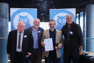 (Left to right) DPS Chairman Tom Molloy, Digital Camera World's Chris George, Overall Print winner Steve Barnes, and DPS Patron Charlie Waite