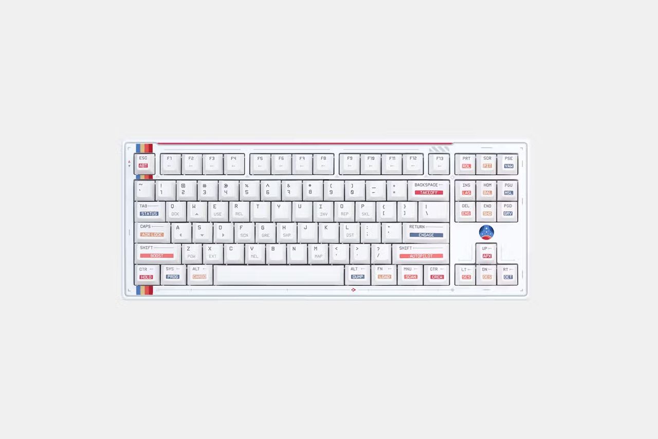 Shots of the keyboard, keys, cable, and deskmat included in the Drop x Starfield collab