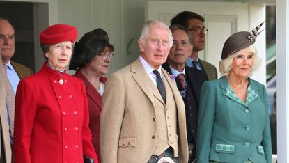 Princess Anne, King Charles and Queen Camilla attending the Highland Games