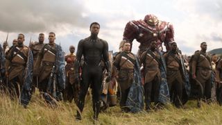 Black Panther stands with the army of Wakanda in Avengers; Infinity War