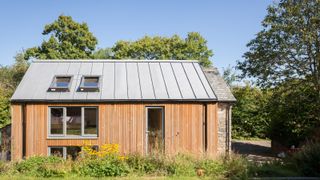 timber cladding on extension with zinc metal roofing